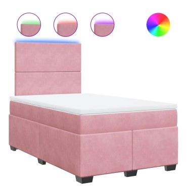 vidaXL Κρεβάτι Boxspring με Στρώμα Ροζ 120x190cm Βελούδινο 1 τεμ. - Μονό