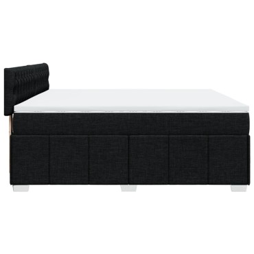 vidaXL Κρεβάτι Boxspring με Στρώμα Μαύρο 200x200 εκ. Υφασμάτινο