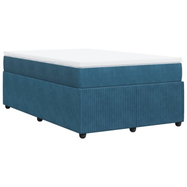vidaXL Κρεβάτι Boxspring με Στρώμα Σκούρο Μπλε 120x190 εκ. Βελούδινο