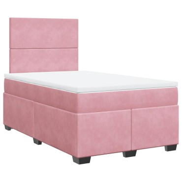 vidaXL Κρεβάτι Boxspring με Στρώμα Ροζ 120x190cm Βελούδινο 1 τεμ. - Μονό