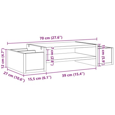 vidaXL Βάση Οθόνης με Αποθ. Γκρι Σκυρ. 70x27x15 εκ. Επεξεργ. Ξύλο