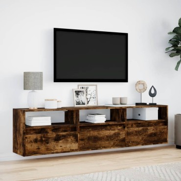 vidaXL Έπιπλο Τοίχου Τηλεόρασης με LED Καπνιστή Δρυς 180x31x45cm