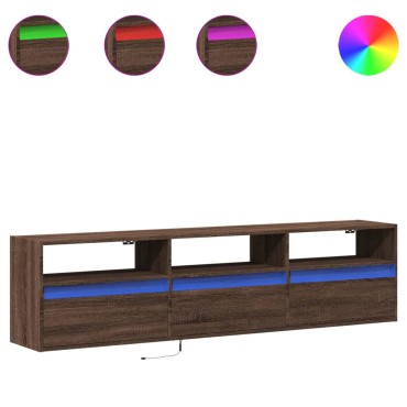vidaXL Έπιπλο Τοίχου Τηλεόρασης με LED Καφέ Δρυς 180x31x45cm