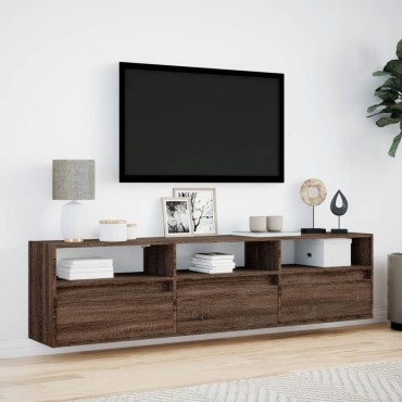 vidaXL Έπιπλο Τοίχου Τηλεόρασης με LED Καφέ Δρυς 180x31x45cm