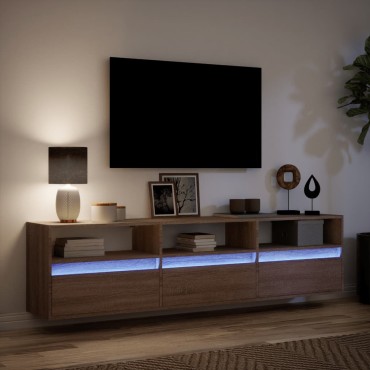 vidaXL Έπιπλο Τοίχου Τηλεόρασης με LED Καφέ Δρυς 180x31x45cm