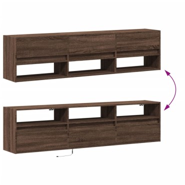 vidaXL Έπιπλο Τοίχου Τηλεόρασης με LED Καφέ Δρυς 180x31x45cm