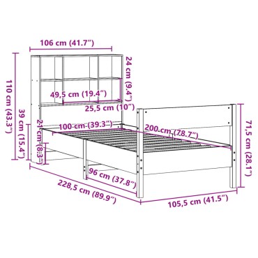 vidaXL Κρεβάτι Βιβλιοθήκη Χωρίς Στρώμα 100x200 εκ. Μασίφ Ξύλο Πεύκο