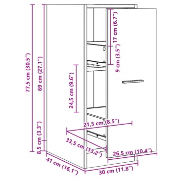 vidaXL Συρταριέρα Γενικής Χρήσης Λευκή 30x41x77,5cm Επεξ. Ξύλο 1 τεμ.