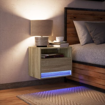 vidaXL Κομοδίνο Επιτοίχιο με Φώτα LED Sonoma Δρυς 50x34x40cm 1 τεμ.