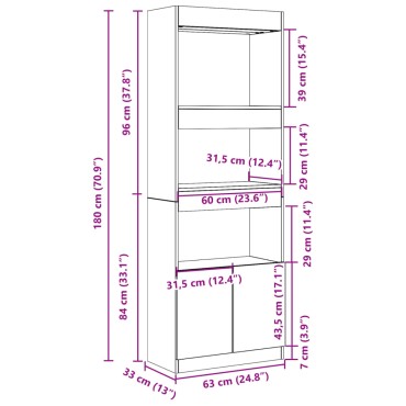 vidaXL Ντουλάπι Όψη Παλαιού Ξύλου 63x33x180cm Επεξεργασμένο Ξύλο 1 τεμ.