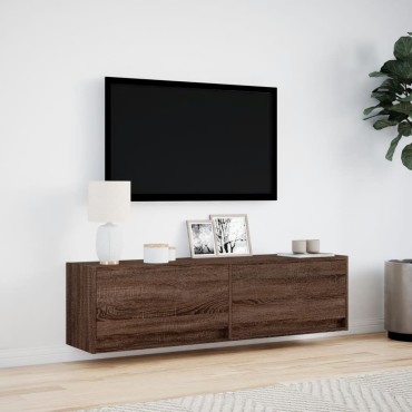 vidaXL Έπιπλο Τοίχου Τηλεόρασης με LED Καφέ Δρυς 140x31x38cm