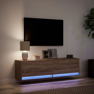 vidaXL Έπιπλο Τοίχου Τηλεόρασης με LED Καφέ Δρυς 140x31x38cm
