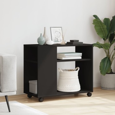 vidaXL Βοηθητικό Τραπέζι με Ρόδες Μαύρο 70x35x60cm Επεξ. Ξύλο 1 τεμ.