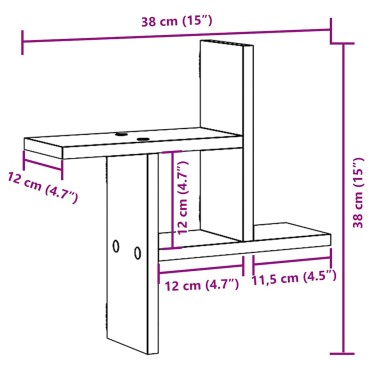 vidaXL Ραφιέρες Τοίχου 2 τεμ. Γκρι Σκυροδ. 38x12x38cm από Επεξ. Ξύλο
