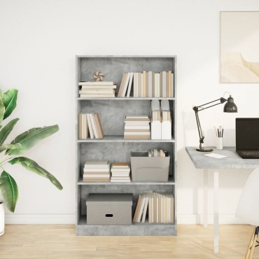 vidaXL Βιβλιοθήκη Γκρι Σκυροδέματος 80x24x143cm Επεξεργ. Ξύλο 1 τεμ.