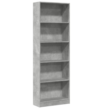 vidaXL Βιβλιοθήκη Γκρι Σκυροδέματος 60x24x176cm Επεξεργ. Ξύλο 1 τεμ.