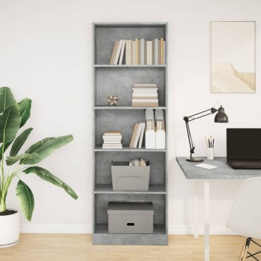 vidaXL Βιβλιοθήκη Γκρι Σκυροδέματος 60x24x176cm Επεξεργ. Ξύλο 1 τεμ.