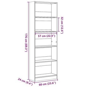 vidaXL Βιβλιοθήκη Γκρι Σκυροδέματος 60x24x176cm Επεξεργ. Ξύλο 1 τεμ.