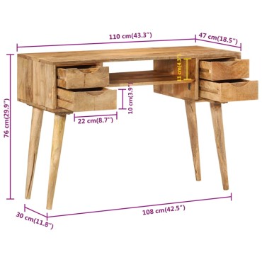 vidaXL Γραφείο με Συρτάρια 110x47x76cm από Μασίφ Ξύλο Μάνγκο 1 τεμ.