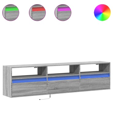 vidaXL Έπιπλο Τοίχου Τηλεόρασης με LED Γκρι Sonoma 180x31x45cm