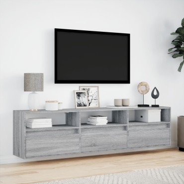 vidaXL Έπιπλο Τοίχου Τηλεόρασης με LED Γκρι Sonoma 180x31x45cm