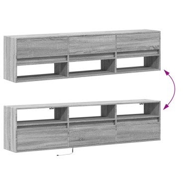 vidaXL Έπιπλο Τοίχου Τηλεόρασης με LED Γκρι Sonoma 180x31x45cm