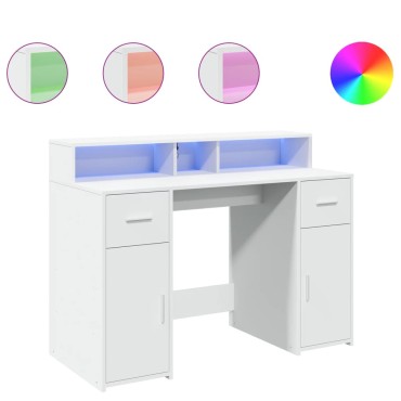 vidaXL Γραφείο με LED Λευκό 120x55x91cm από Επεξεργασμένο Ξύλο 1 τεμ.