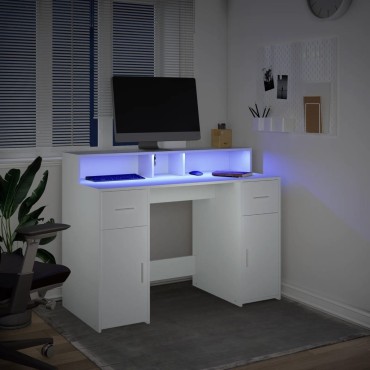 vidaXL Γραφείο με LED Λευκό 120x55x91cm από Επεξεργασμένο Ξύλο 1 τεμ.
