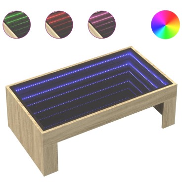 vidaXL Τραπεζάκι Σαλονιού Άπειρο Φως LED Sonoma Δρυς 90x50x30cm 1 τεμ.