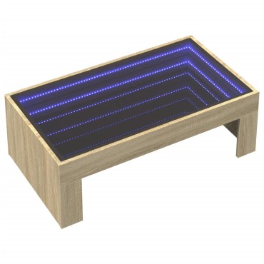 vidaXL Τραπεζάκι Σαλονιού Άπειρο Φως LED Sonoma Δρυς 90x50x30cm 1 τεμ.