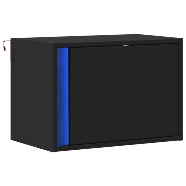 vidaXL Κομοδίνο Επιτοίχιο με Φώτα LED Μαύρο 50x31x35cm 1 τεμ.