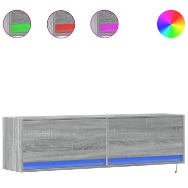 vidaXL Έπιπλο Τοίχου Τηλεόρασης με LED Γκρι Sonoma 140x31x38cm