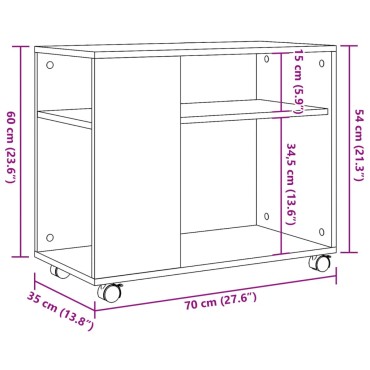 vidaXL Βοηθητικό Τραπέζι με Ρόδες Καφέ Δρυς 70x35x60cm Επεξ. Ξύλο 1 τεμ.