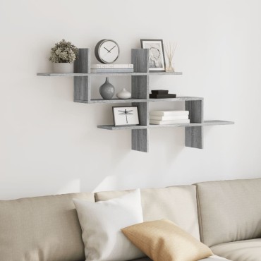 vidaXL Ραφιέρα Τοίχου Γκρι Sonoma 124,5x18x60,5cm Επεξεργασμένο Ξύλο 1 τεμ.