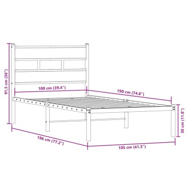 vidaXL Σκελετός Κρεβ. Χωρίς Στρώμα Sonoma Δρυς 100x190 εκ. Μεταλλικό