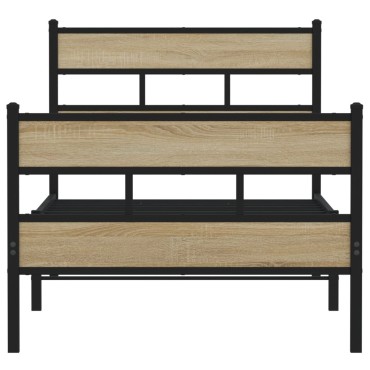 vidaXL Σκελετός Κρεβ. Χωρίς Στρώμα Sonoma Δρυς 90x200 εκ. Μεταλλικό