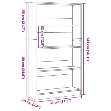 vidaXL Βιβλιοθήκη Καφέ Δρυς 80x24x143cm από Επεξεργασμένο Ξύλο 1 τεμ.