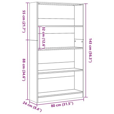 vidaXL Βιβλιοθήκη Λευκή 80x24x143cm από Επεξεργασμένο Ξύλο 1 τεμ.