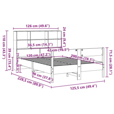 vidaXL Κρεβάτι Βιβλιοθήκη Χωρίς Στρώμα 120x200 εκ Μασίφ Ξύλο Πεύκου