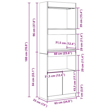 vidaXL Ντουλάπι Καφέ Δρυς 63x33x180cm από Επεξεργασμένο Ξύλο 1 τεμ.