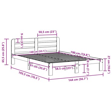 vidaXL Σκελετός Κρεβ. Χωρίς Στρώμα Λευκό 140x190 εκ Μασίφ Πεύκο