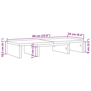 vidaXL Βάση Οθόνης Ρυθμιζ. Γκρι Σκυρ. 60x24x10,5 εκ. Επεξεργ. Ξύλο