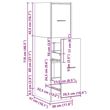 vidaXL Συρταριέρα Γενικής Χρήσης Μαύρο 30x41x118cm Επεξ. Ξύλο 1 τεμ.
