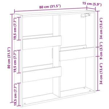 vidaXL Ντουλάπι Τοίχου Sonoma Δρυς 80x15x80cm Επεξεργασμένο Ξύλο 1 τεμ.