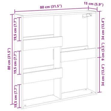 vidaXL Ντουλάπι Τοίχου Καφέ Δρυς 80x15x80cm Επεξεργασμένο Ξύλο 1 τεμ.