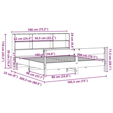 vidaXL Κρεβάτι Βιβλιοθήκη Χωρίς Στρώμα 180x200 εκ Μασίφ Ξύλο Πεύκου