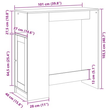 vidaXL Τραπέζι Μπαρ με Ράγες Καφέ Δρυς 101x40x103,5cm Επεξεργ. Ξύλο 1 τεμ.