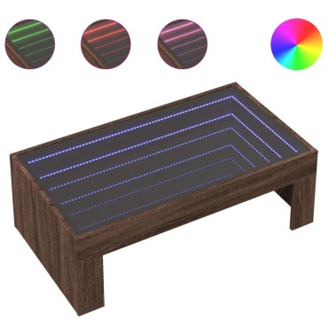 vidaXL Τραπεζάκι Σαλονιού Άπειρο Φως LED Καφέ Δρυς 90x50x30cm 1 τεμ.