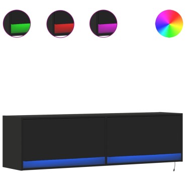 vidaXL Έπιπλο Τοίχου Τηλεόρασης με LED Μαύρο 140x31x38cm