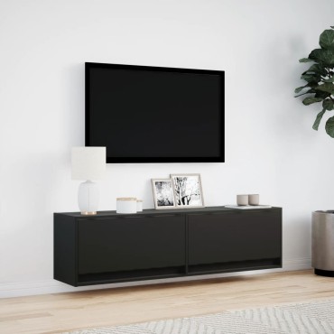 vidaXL Έπιπλο Τοίχου Τηλεόρασης με LED Μαύρο 140x31x38cm
